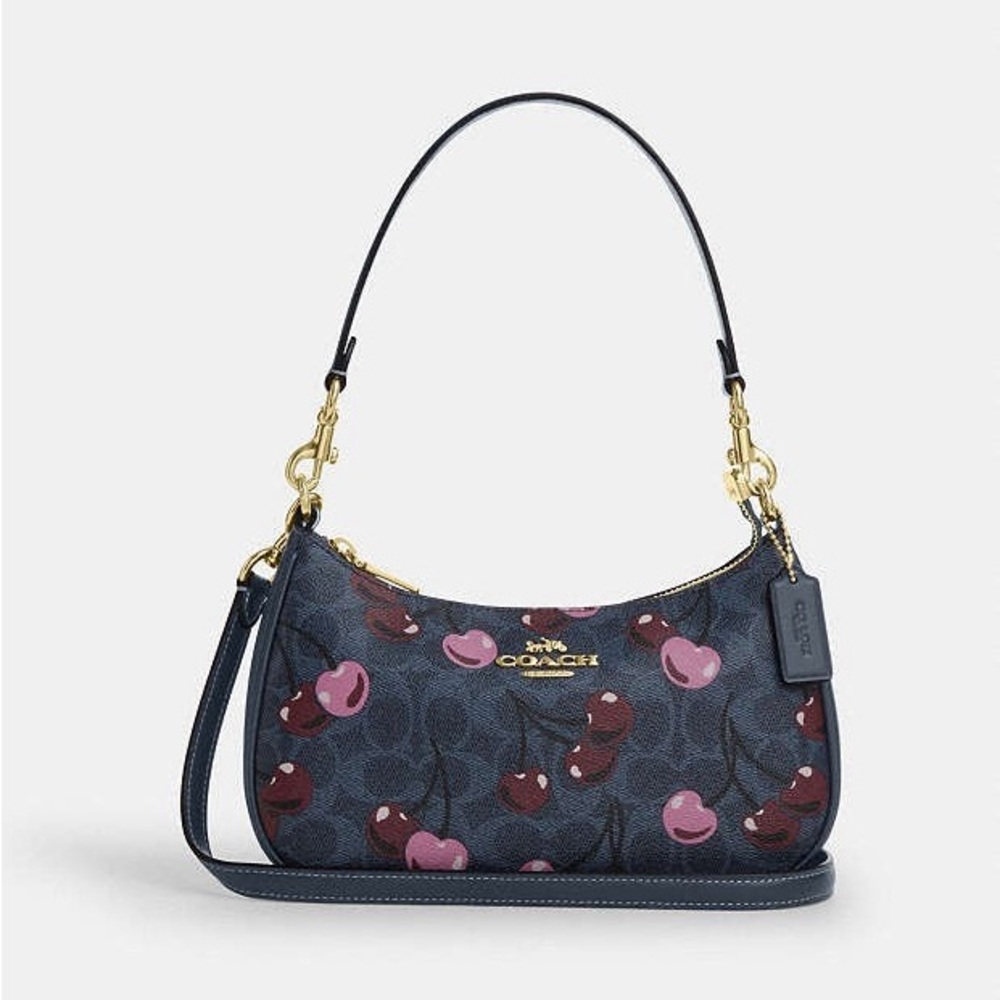 Sold ❌NWT Coach Teri Shoulder Bag In Signature Canvas With Cherry Print